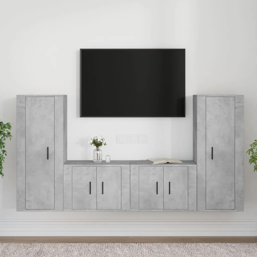 vidaXL Set di Mobili Porta TV 4 pz Grigio Cemento in Legno Multistrato