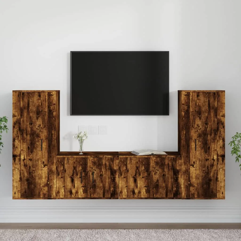 vidaXL Set di Mobili Porta TV 4 pz Rovere Fumo in Legno Multistrato