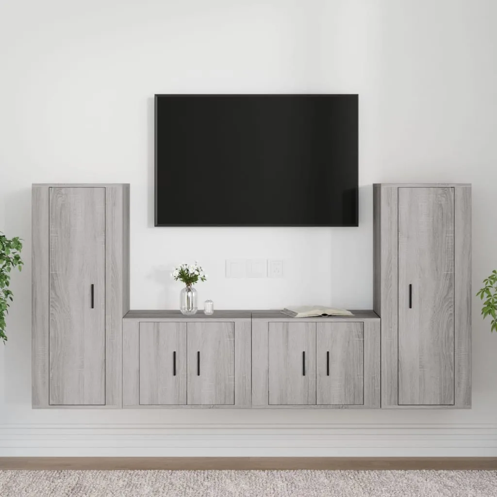 vidaXL Set di Mobili Porta TV 4 pz Grigio Sonoma in Legno Multistrato