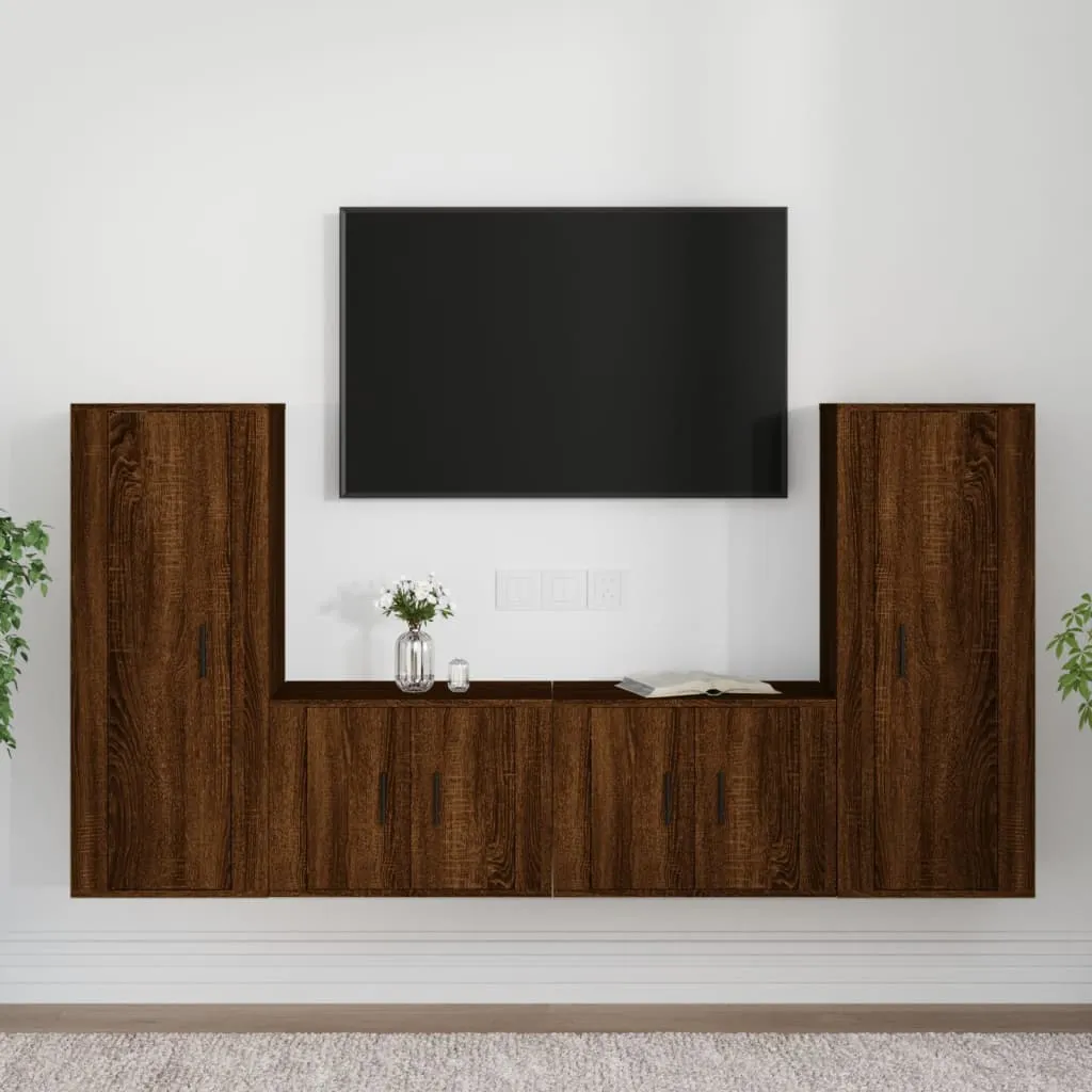 vidaXL Set Mobili Porta TV 4 pz Rovere Marrone in Legno Multistrato