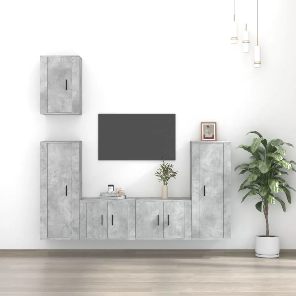 vidaXL Set di Mobili Porta TV 5 pz Grigio Cemento in Legno Multistrato