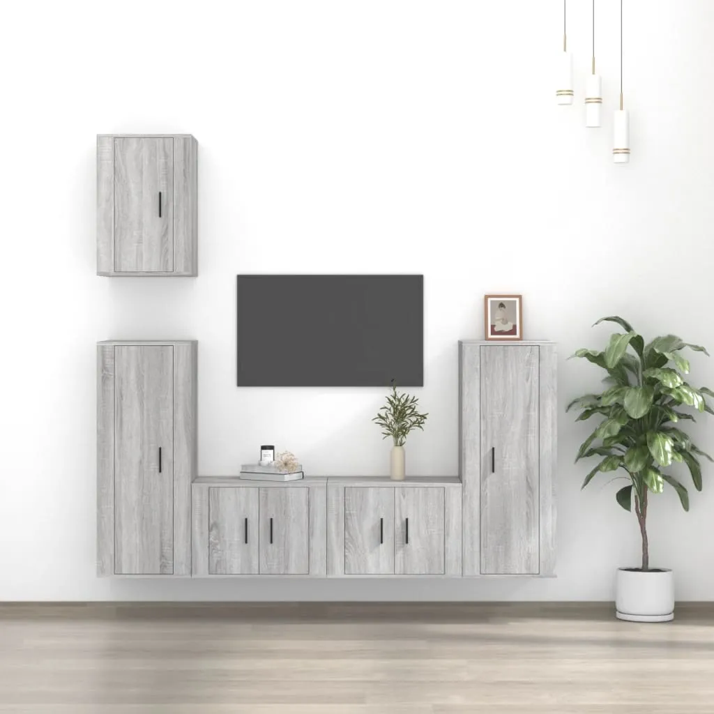 vidaXL Set di Mobili Porta TV 5 pz Grigio Sonoma in Legno Multistrato