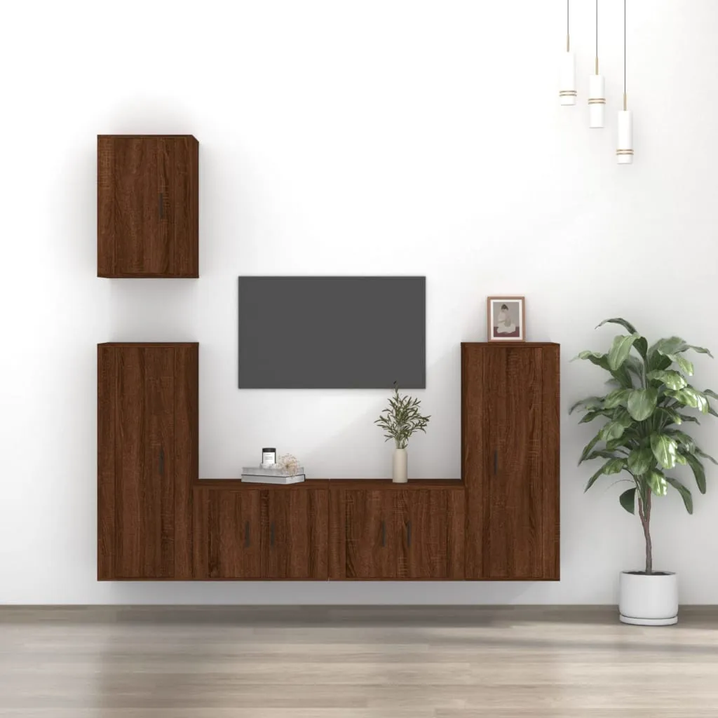 vidaXL Set Mobili Porta TV 5 pz Rovere Marrone in Legno Multistrato