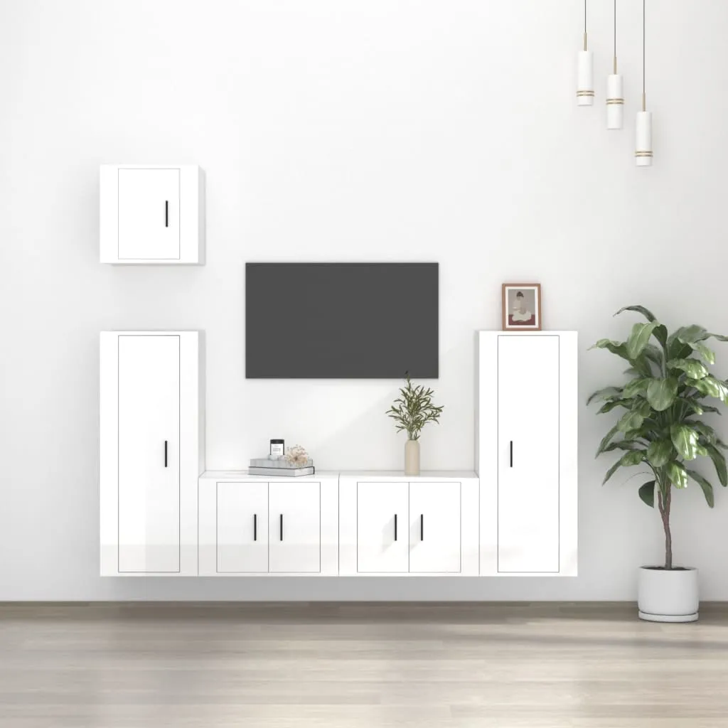 vidaXL Set di Mobili Porta TV 5 pz Bianco Lucido in Legno Multistrato