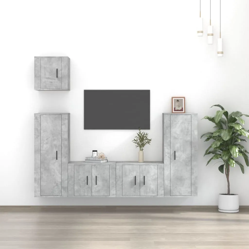 vidaXL Set di Mobili Porta TV 5 pz Grigio Cemento in Legno Multistrato