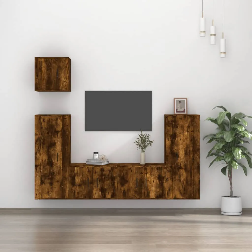 vidaXL Set di Mobili Porta TV 5 pz Rovere Fumo in Legno Multistrato