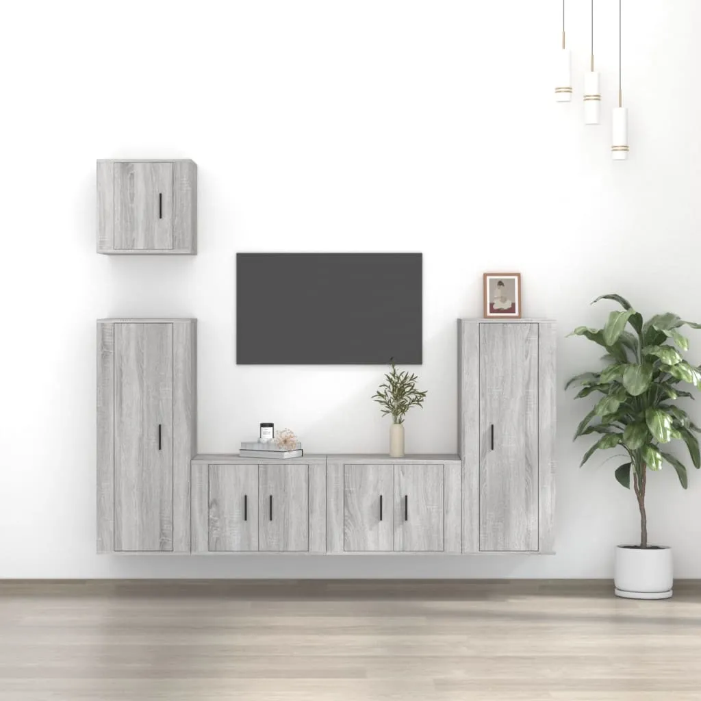 vidaXL Set di Mobili Porta TV 5 pz Grigio Sonoma in Legno Multistrato