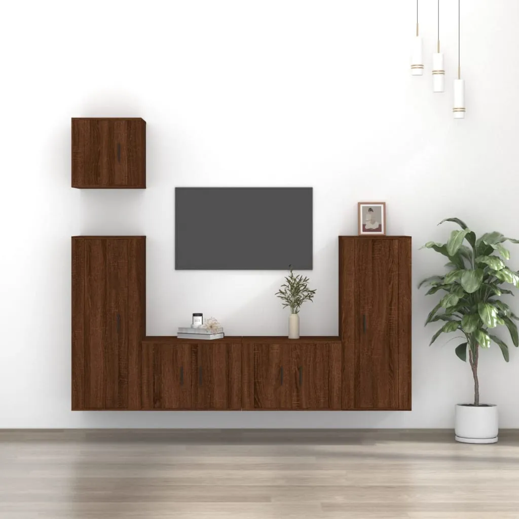 vidaXL Set Mobili Porta TV 5 pz Rovere Marrone in Legno Multistrato