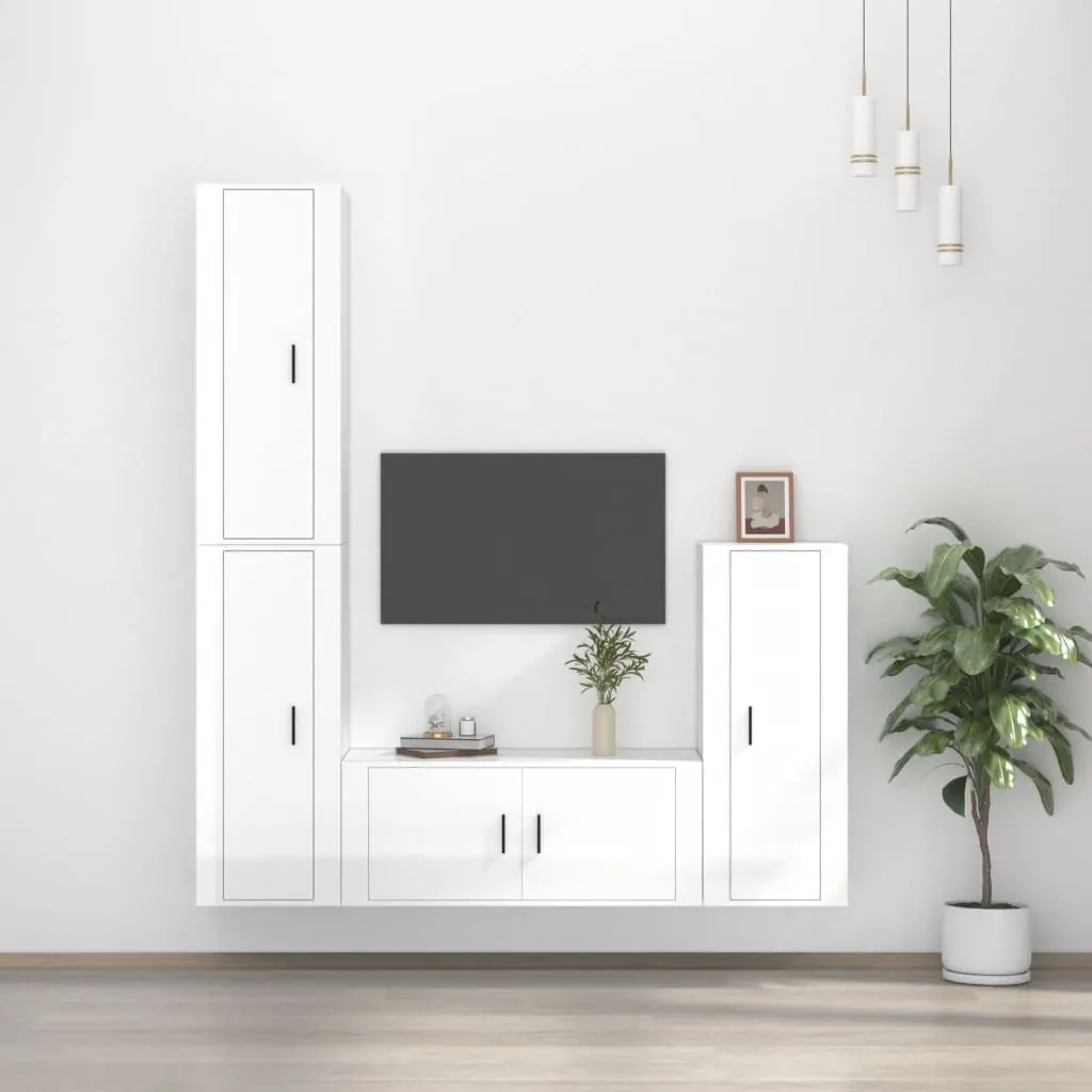 vidaXL Set di Mobili Porta TV 4 pz Bianco Lucido in Legno Multistrato