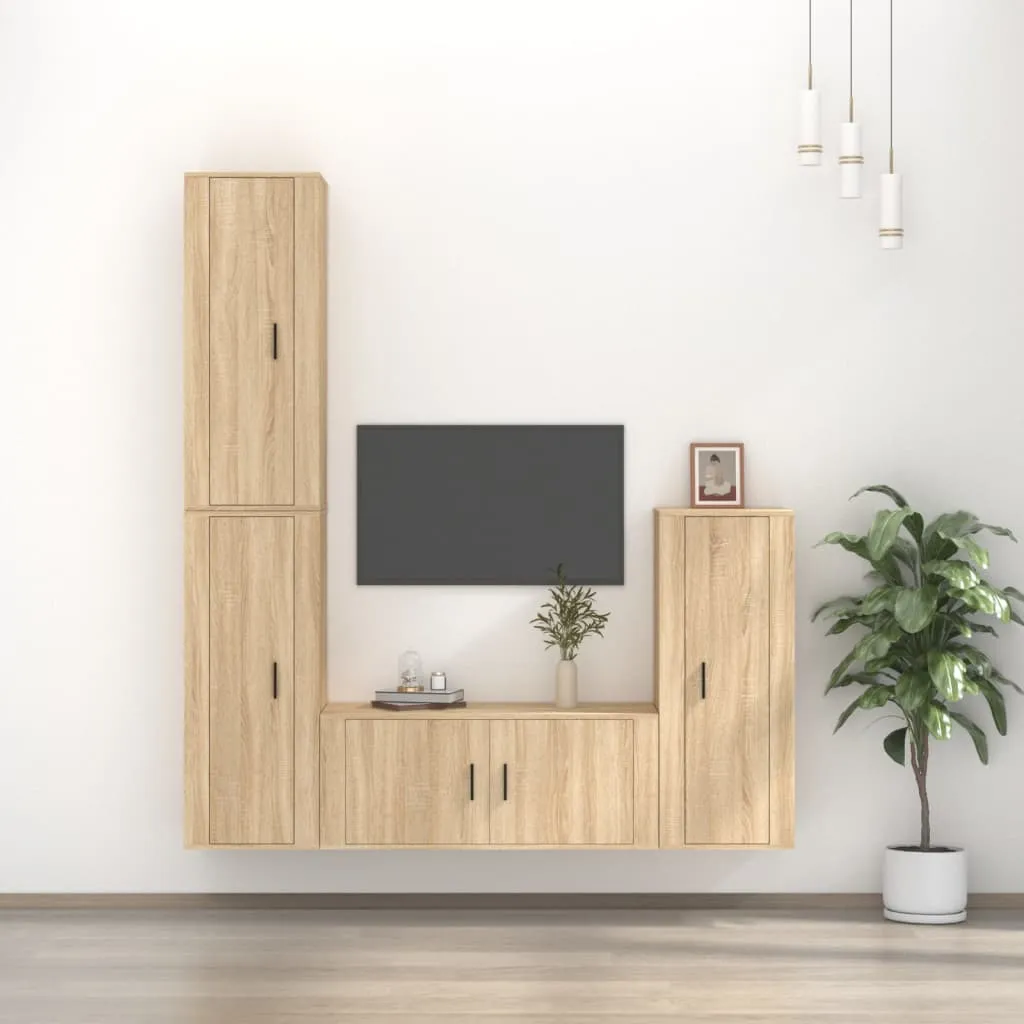 vidaXL Set di Mobili Porta TV 4 pz Rovere Sonoma in Legno Multistrato