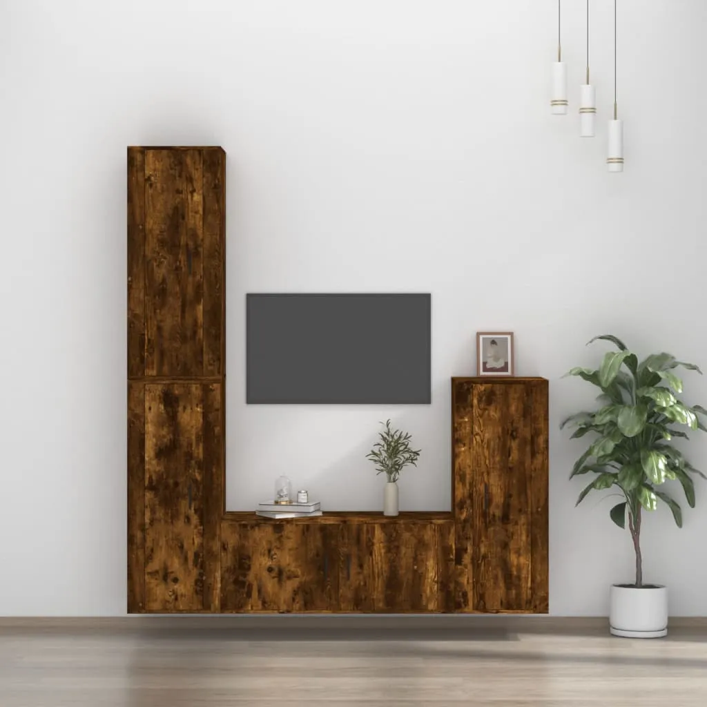 vidaXL Set di Mobili Porta TV 4 pz Rovere Fumo in Legno Multistrato