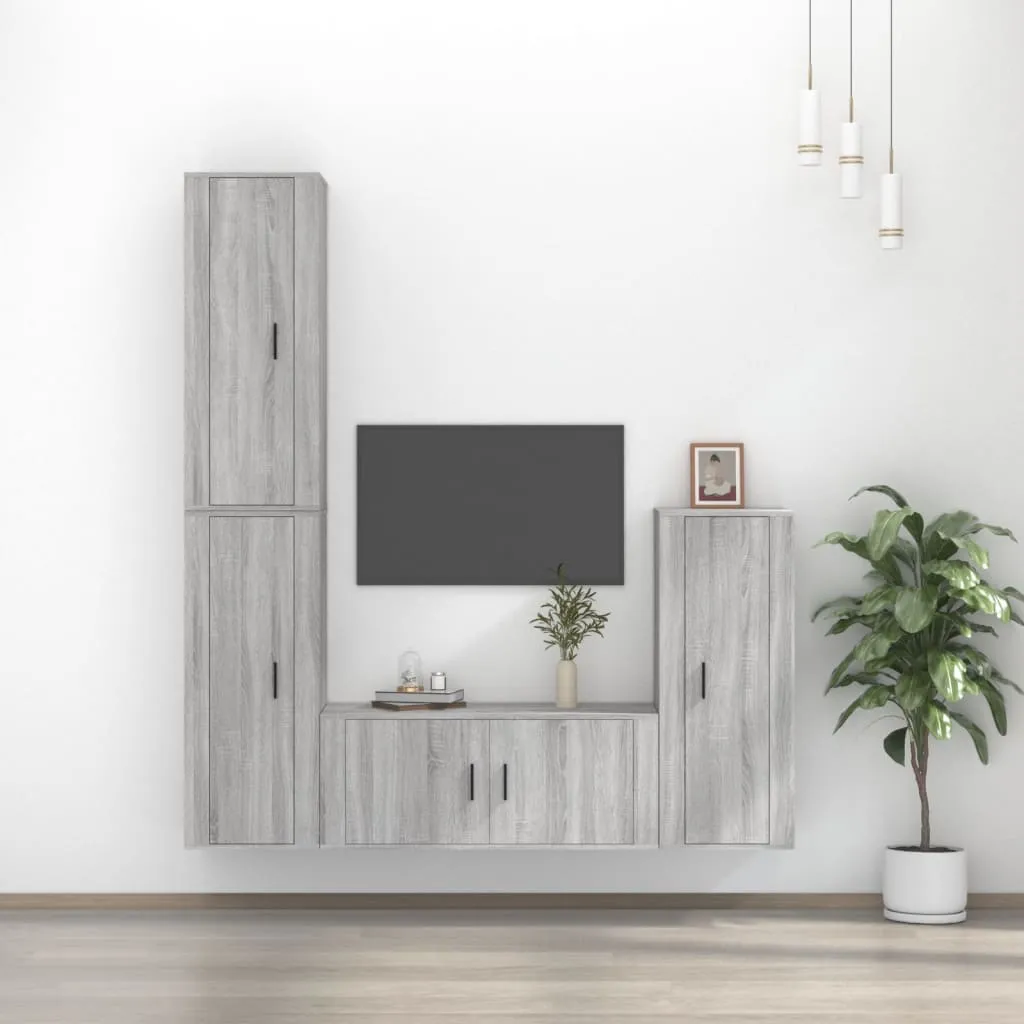 vidaXL Set di Mobili Porta TV 4 pz Grigio Sonoma in Legno Multistrato