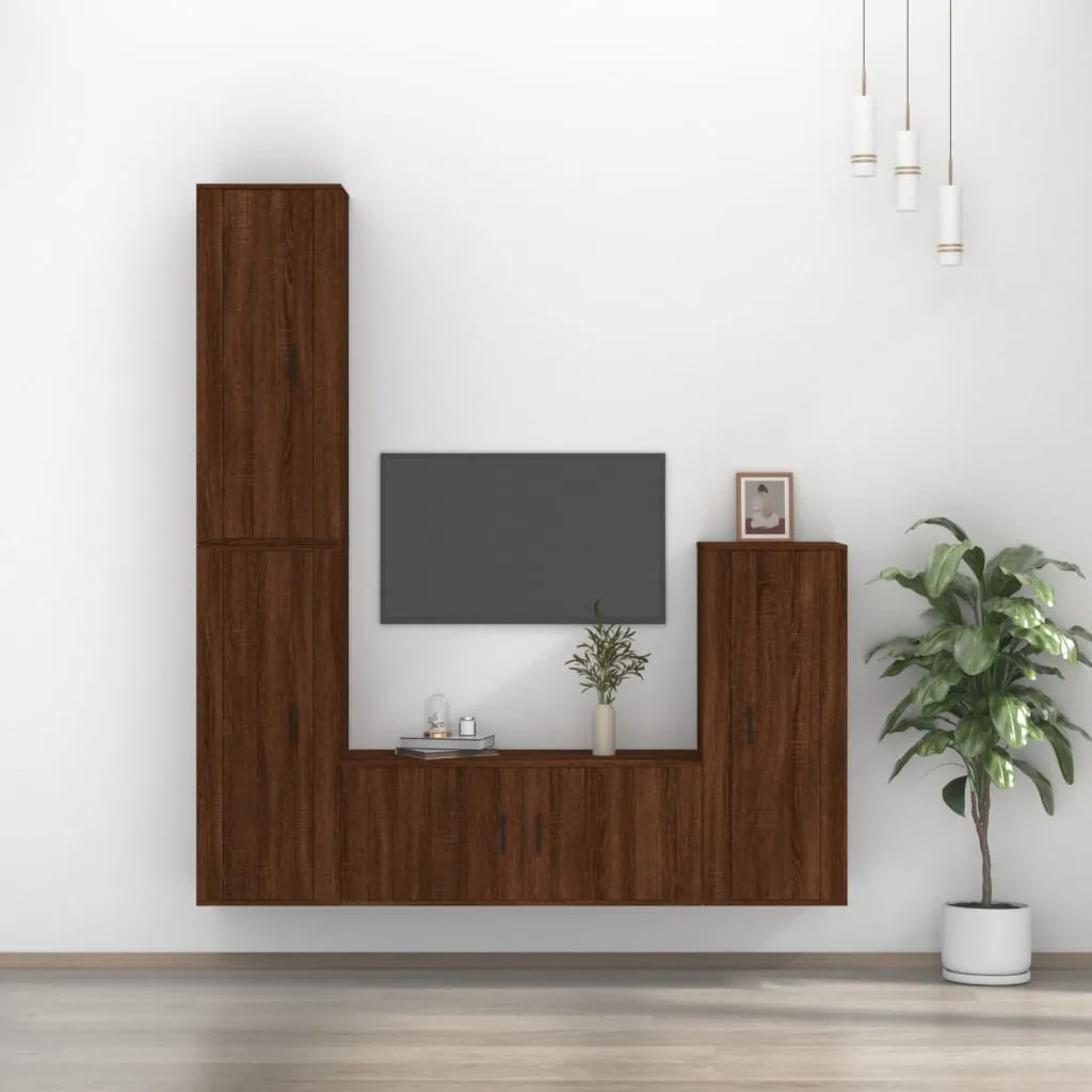 vidaXL Set Mobili Porta TV 4 pz Rovere Marrone in Legno Multistrato