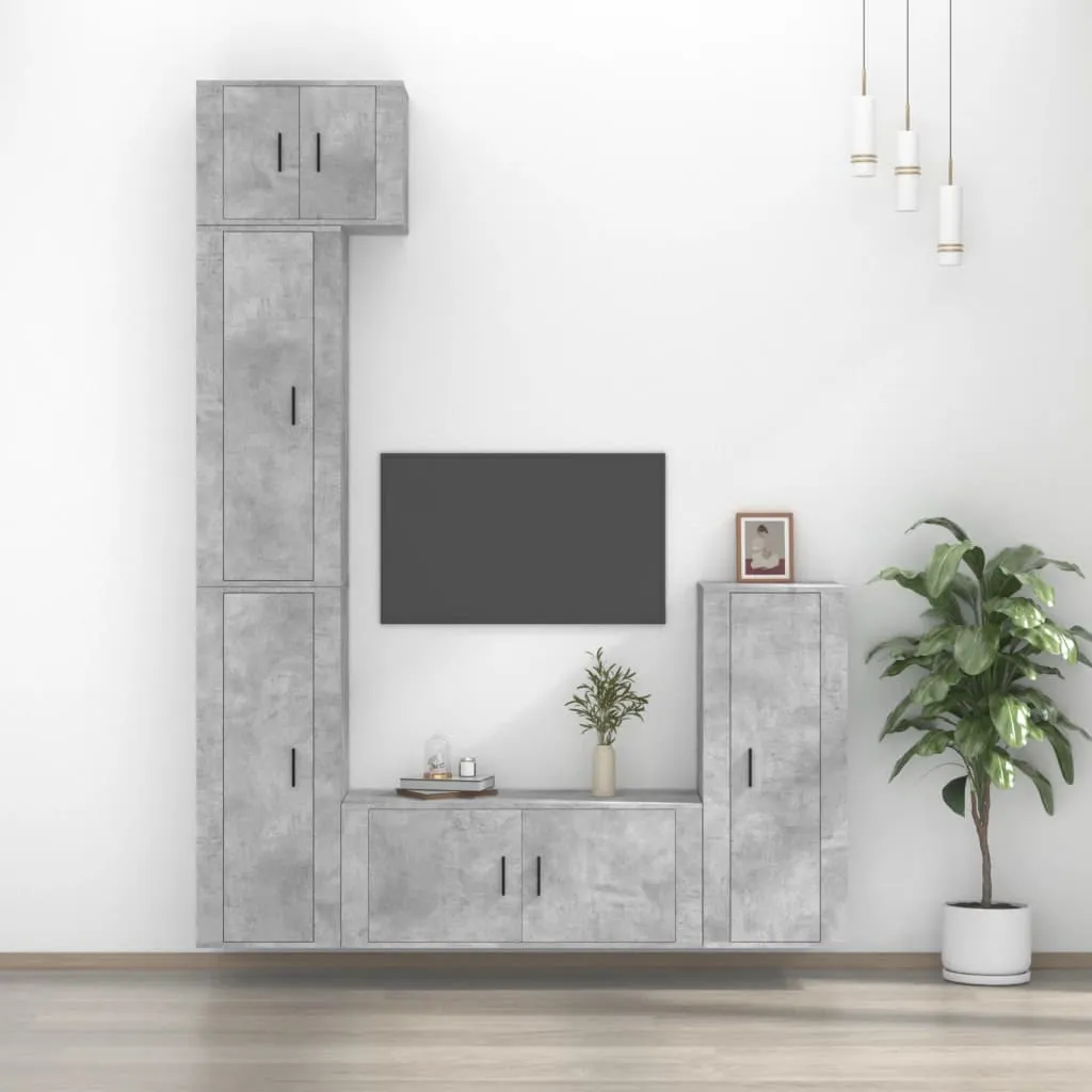 vidaXL Set di Mobili Porta TV 5 pz Grigio Cemento in Legno Multistrato