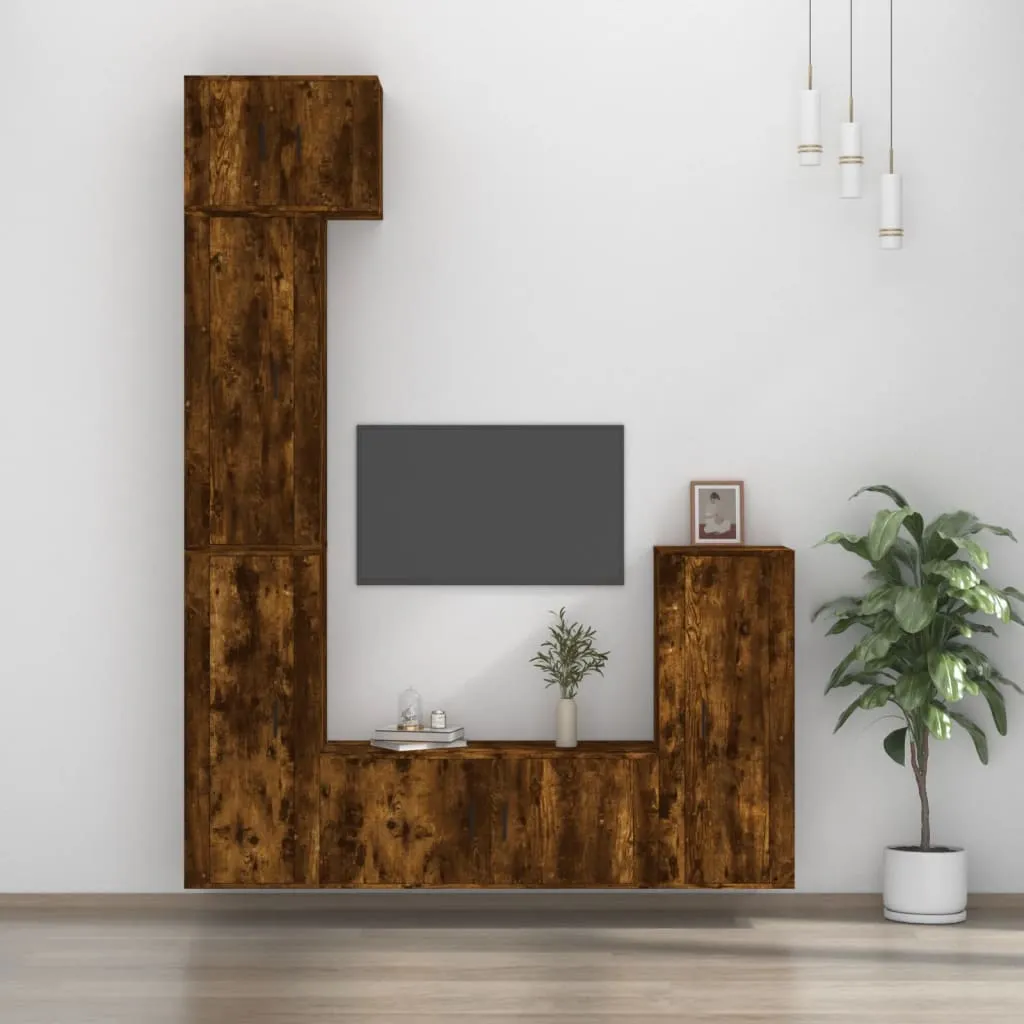 vidaXL Set di Mobili Porta TV 5 pz Rovere Fumo in Legno Multistrato