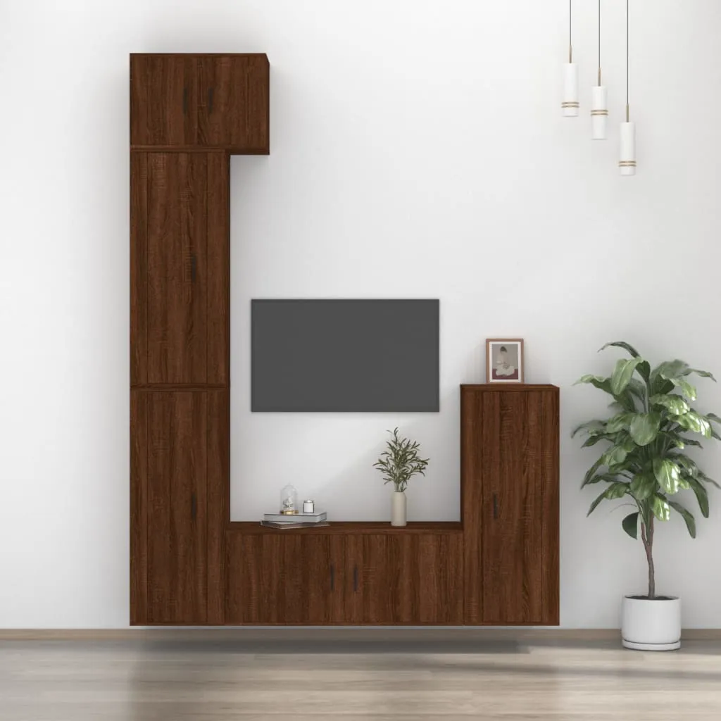 vidaXL Set Mobili Porta TV 5 pz Rovere Marrone in Legno Multistrato