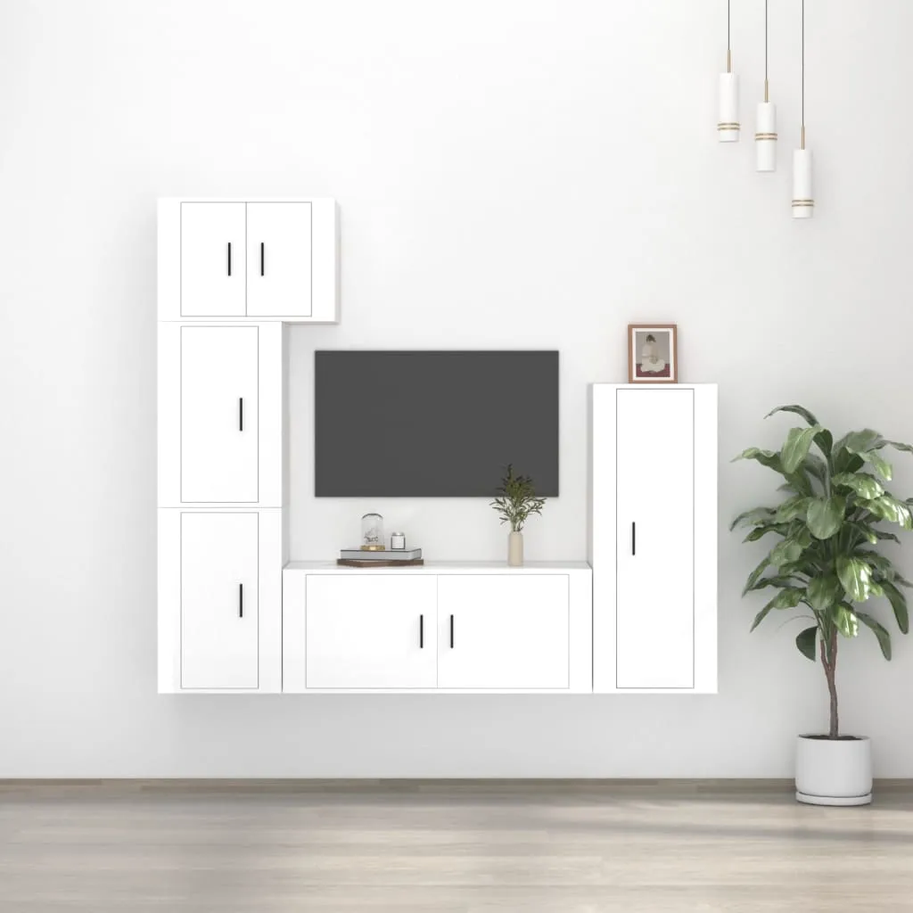 vidaXL Set di Mobili Porta TV 5 pz Bianco Lucido in Legno Multistrato