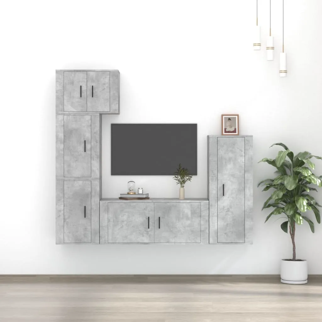 vidaXL Set di Mobili Porta TV 5 pz Grigio Cemento in Legno Multistrato