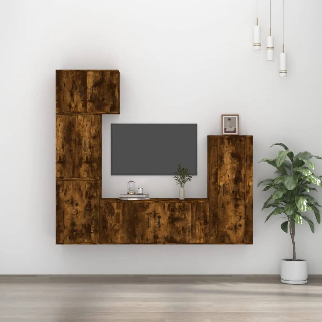 vidaXL Set di Mobili Porta TV 5 pz Rovere Fumo in Legno Multistrato