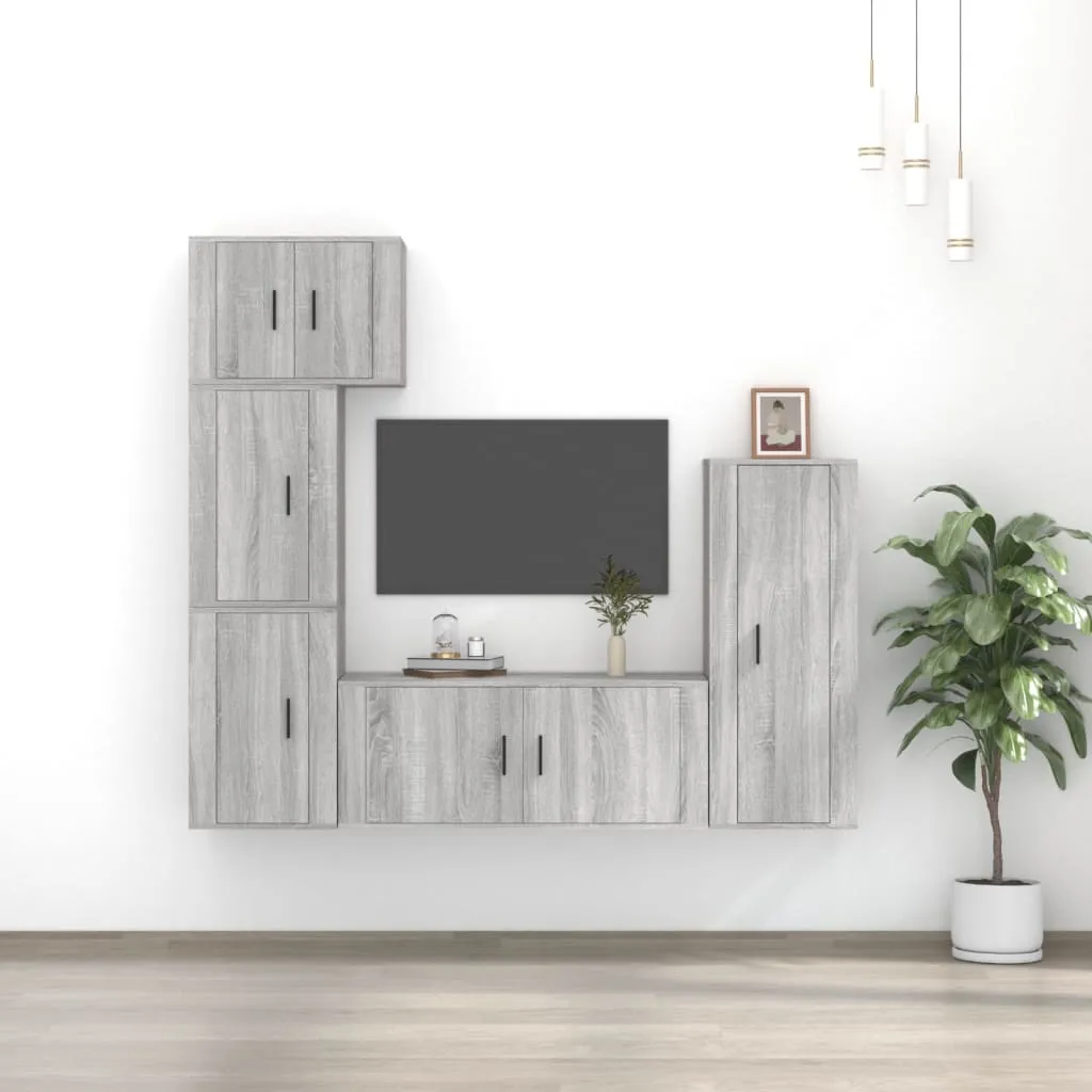 vidaXL Set di Mobili Porta TV 5 pz Grigio Sonoma in Legno Multistrato