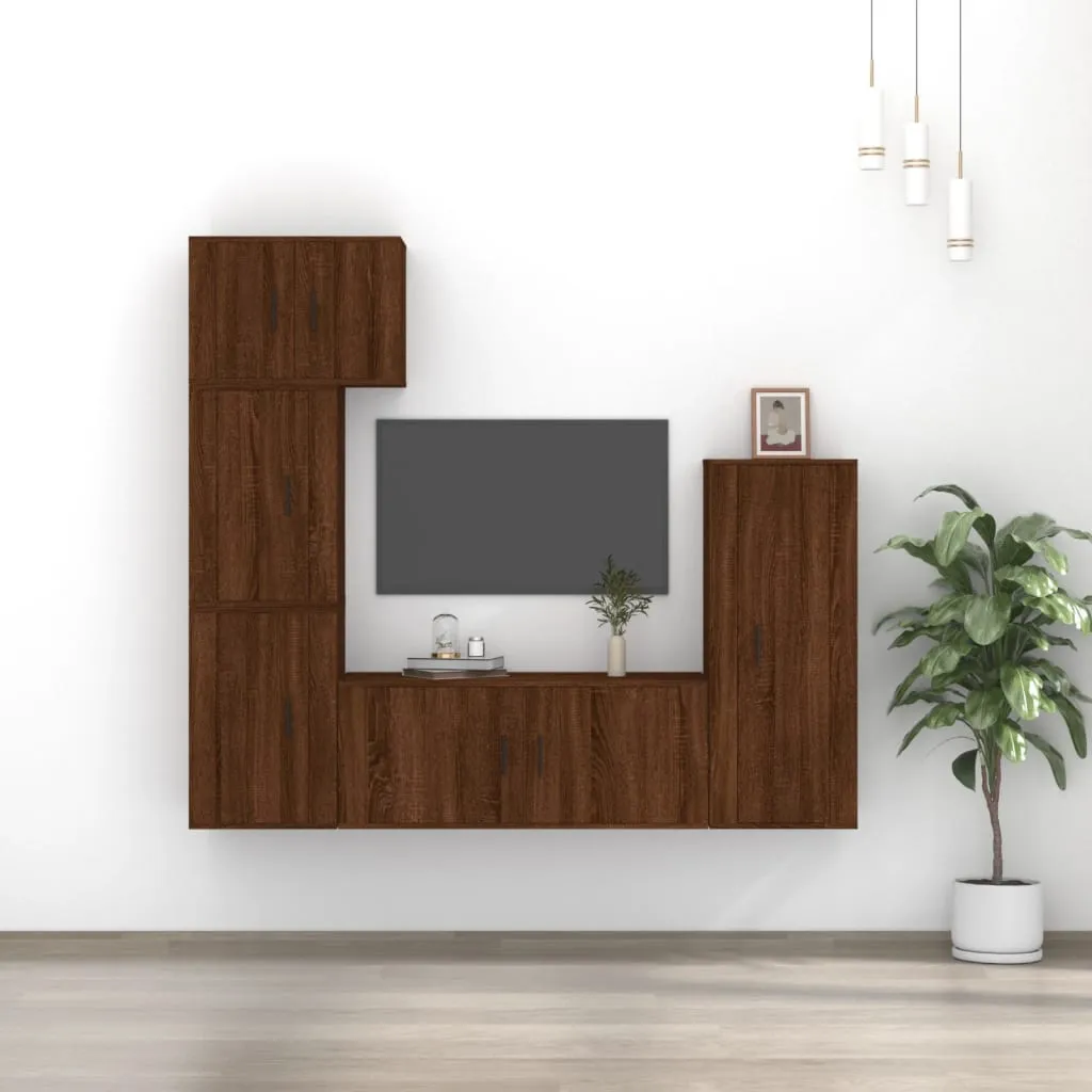 vidaXL Set Mobili Porta TV 5 pz Rovere Marrone in Legno Multistrato