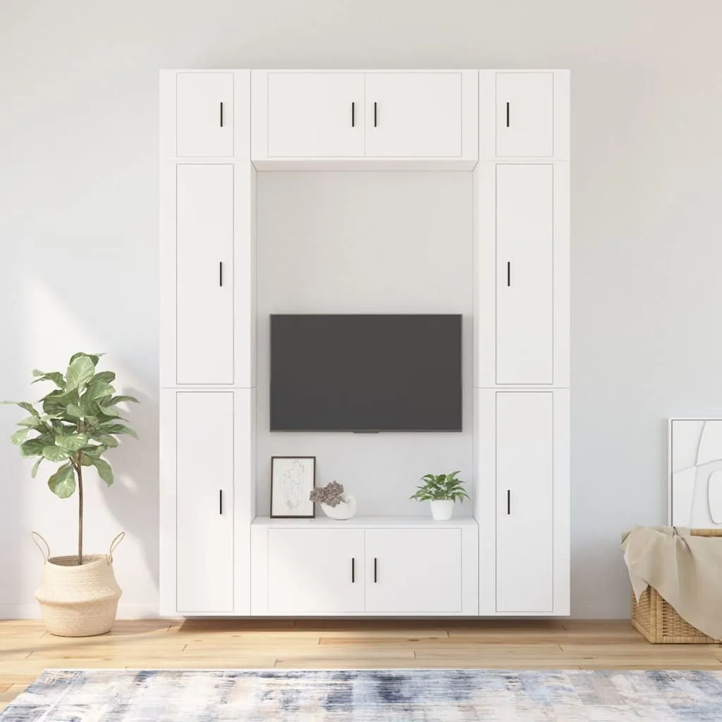 vidaXL Set Mobili Porta TV 8pz Bianco in Legno Multistrato