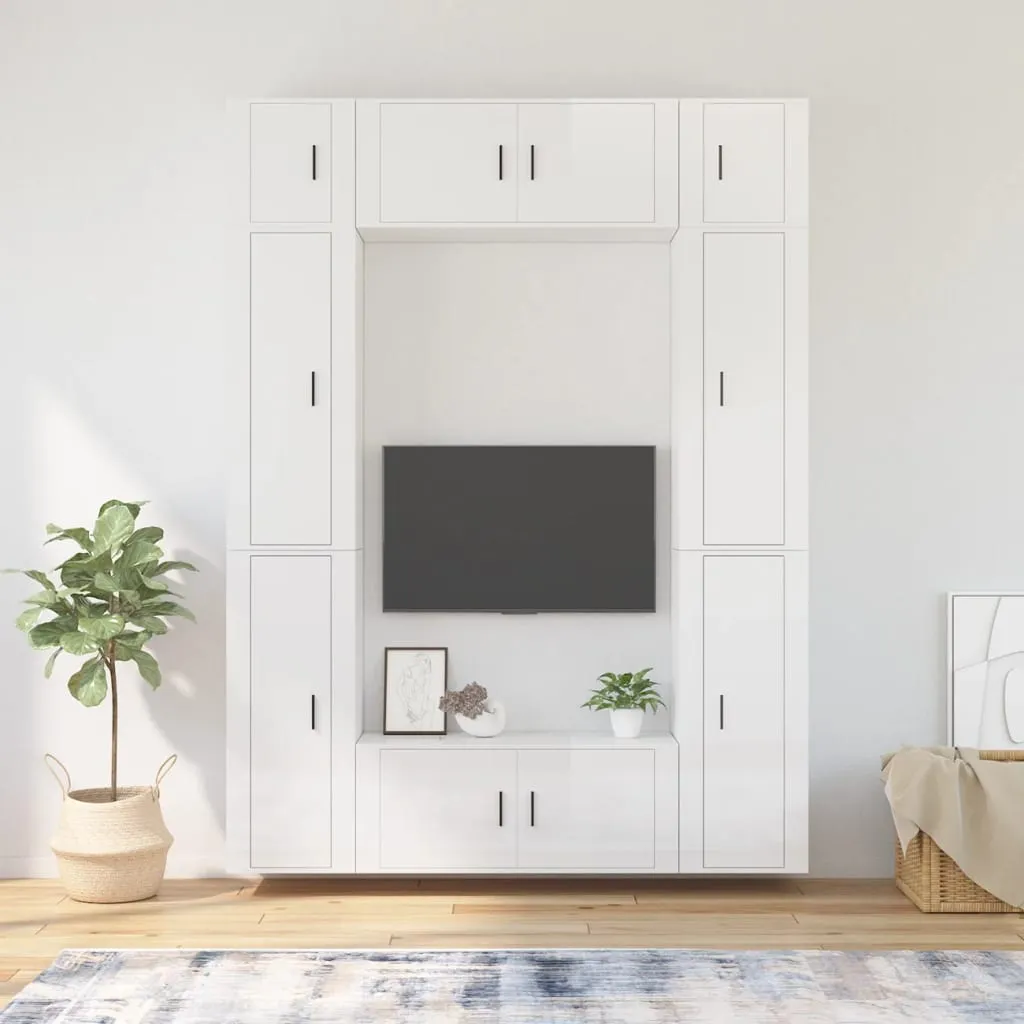 vidaXL Set Mobili Porta TV 8pz Bianco Lucido in Legno Multistrato