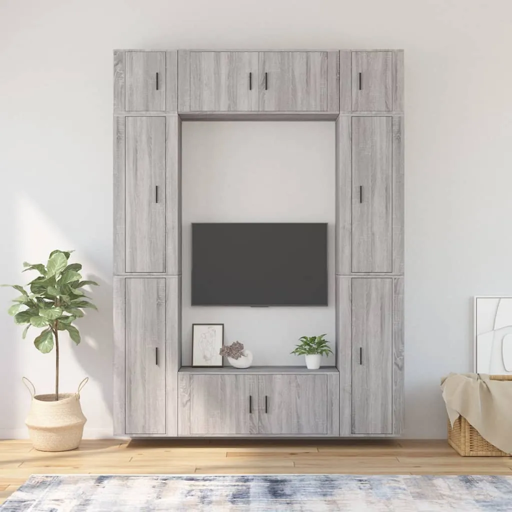 vidaXL Set Mobili Porta TV 8pz Grigio Sonoma in Legno Multistrato