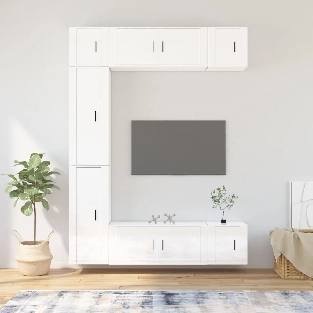 vidaXL Set di Mobili Porta TV 7 pz Bianco Lucido in Legno Multistrato