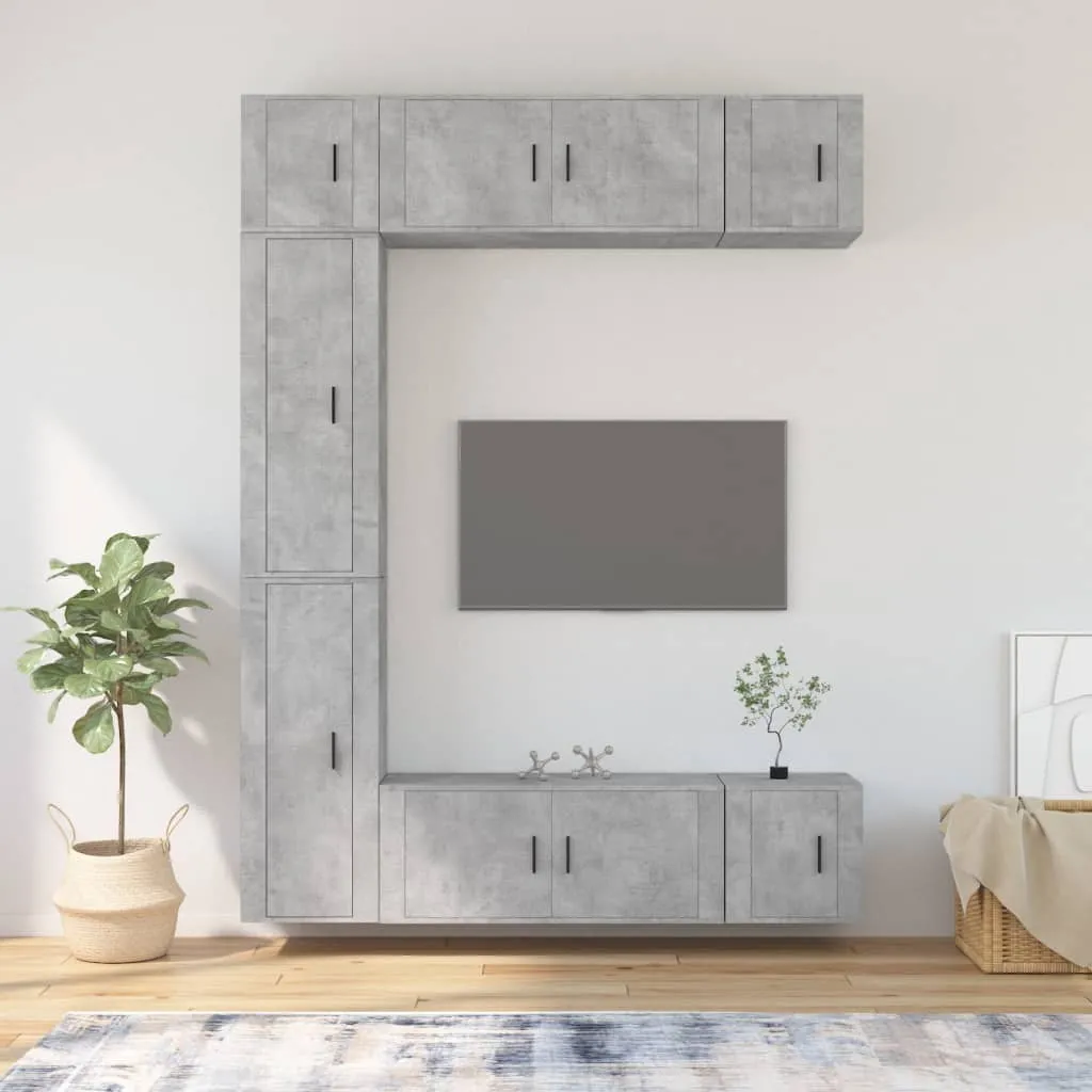 vidaXL Set di Mobili Porta TV 7 pz Grigio Cemento in Legno Multistrato