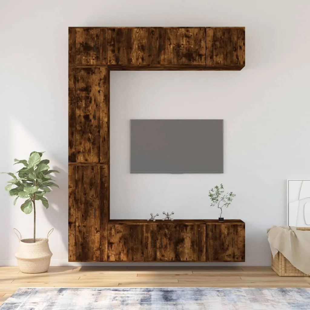 vidaXL Set di Mobili Porta TV 7 pz Rovere Fumo in Legno Multistrato