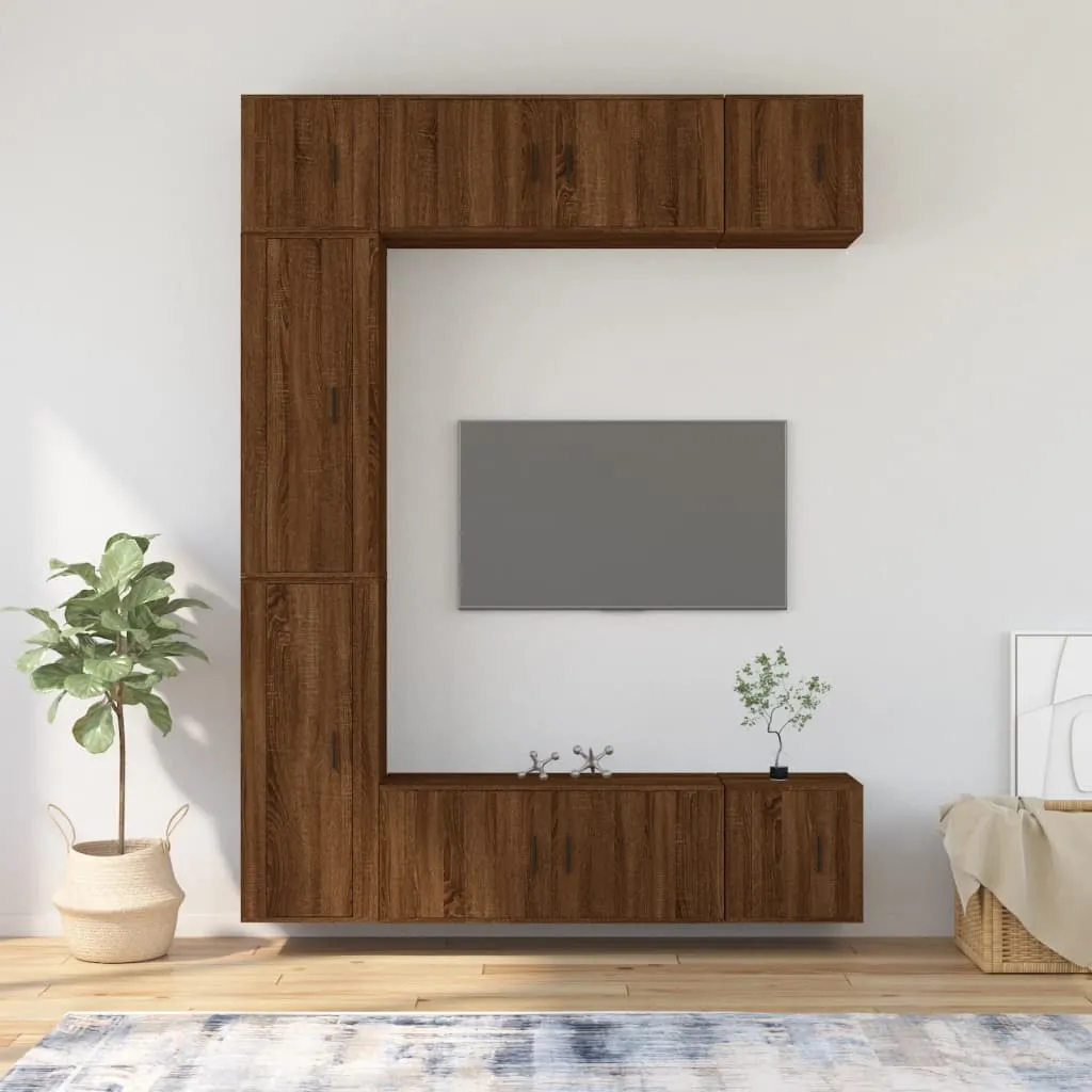 vidaXL Set Mobili Porta TV 7 pz Rovere Marrone in Legno Multistrato