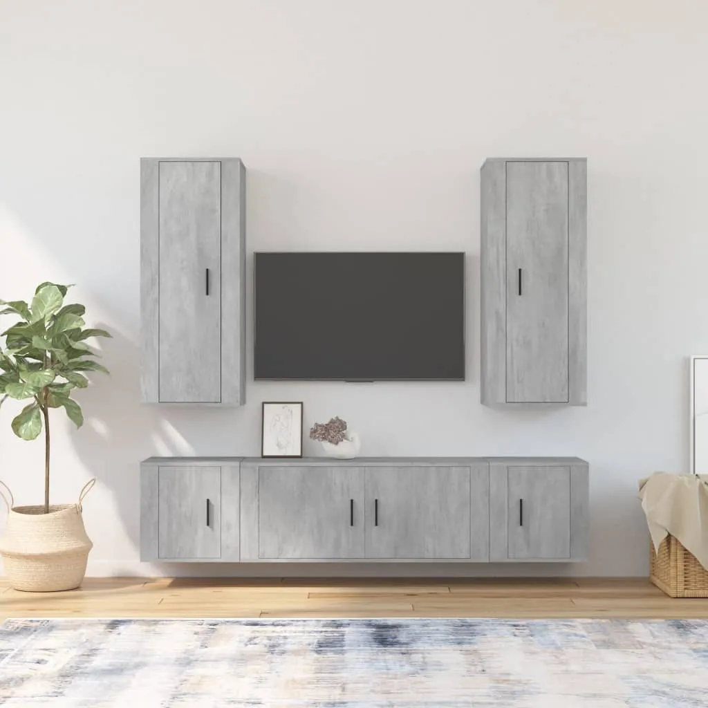 vidaXL Set di Mobili Porta TV 5 pz Grigio Cemento in Legno Multistrato