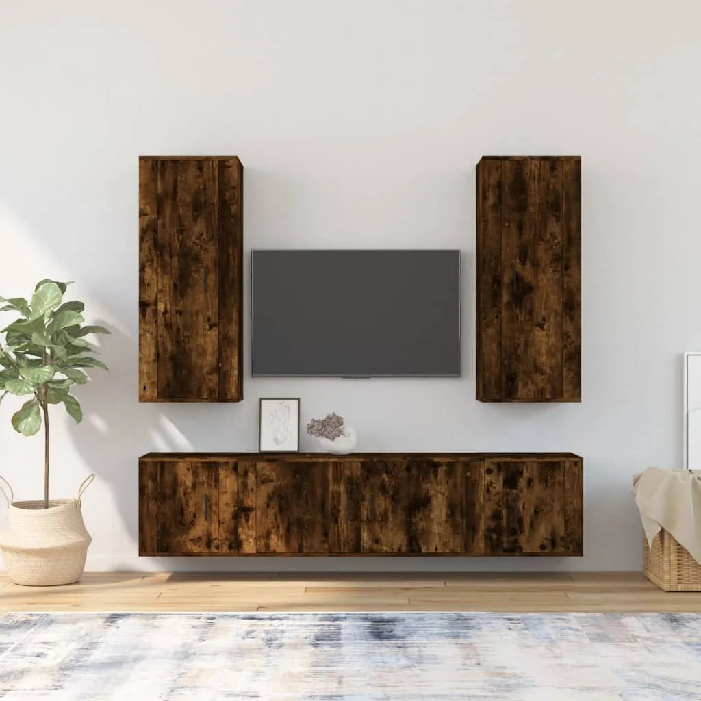 vidaXL Set di Mobili Porta TV 5 pz Rovere Fumo in Legno Multistrato