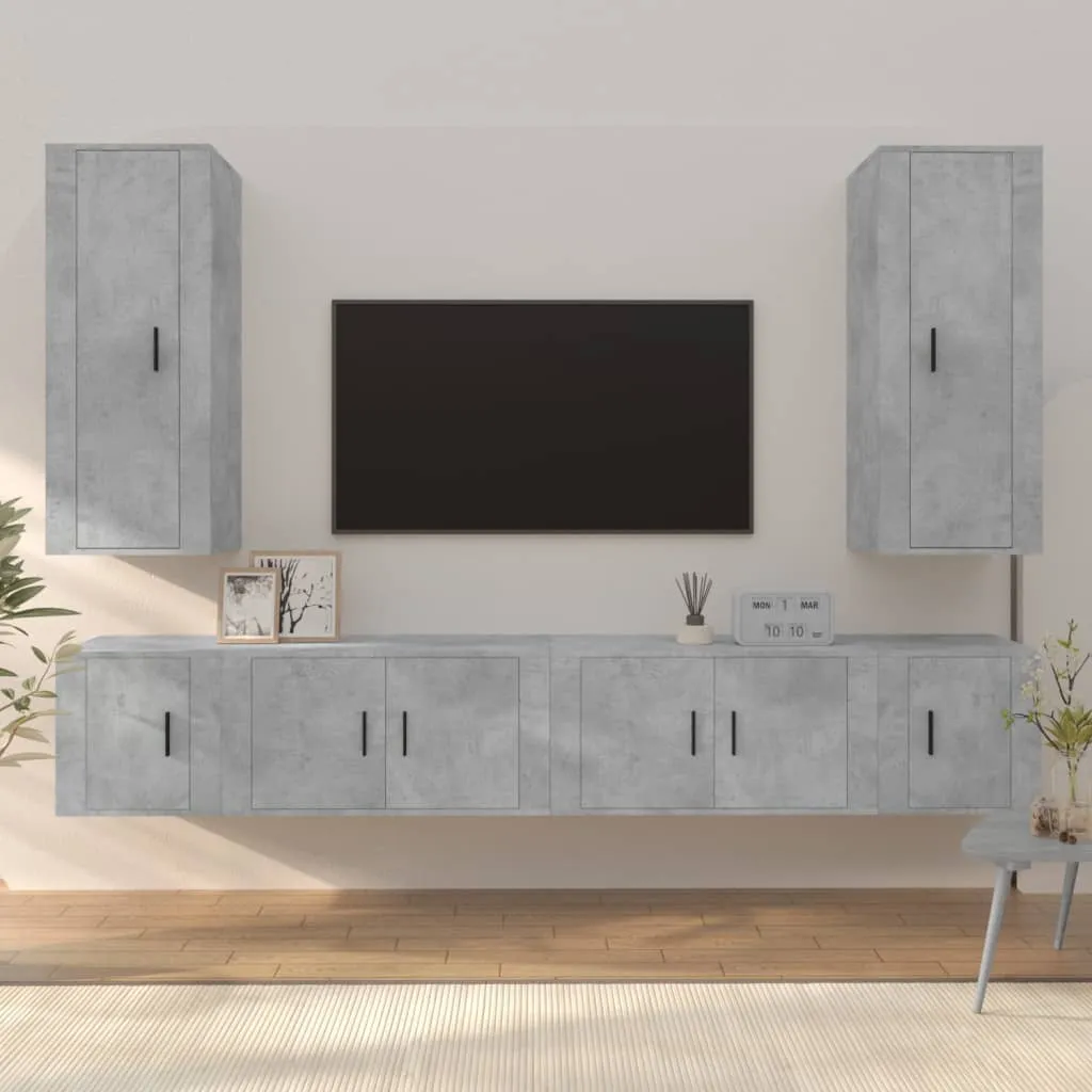 vidaXL Set di Mobili Porta TV 6 pz Grigio Cemento in Legno Multistrato