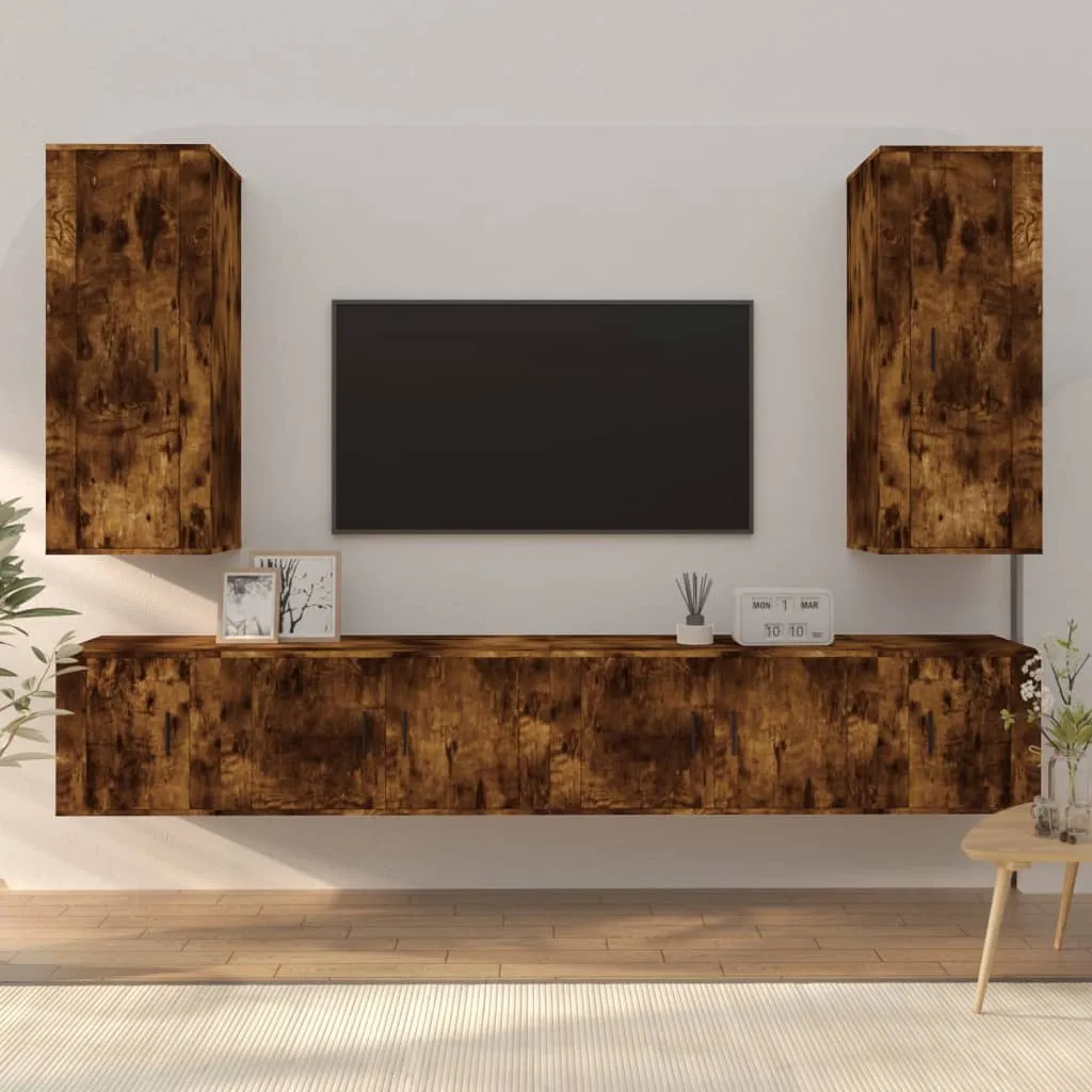 vidaXL Set di Mobili Porta TV 6 pz Rovere Fumo in Legno Multistrato