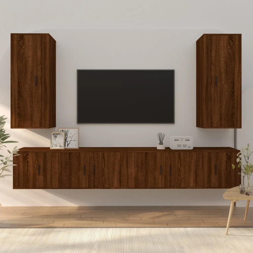 vidaXL Set Mobili Porta TV 6 pz Rovere Marrone in Legno Multistrato