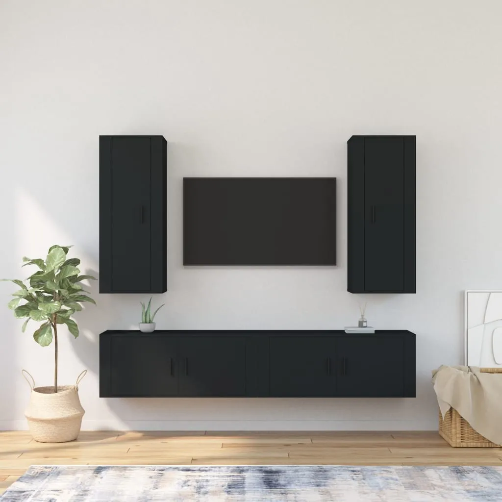 vidaXL Set Mobili Porta TV 4 pz Nero in Legno Multistrato