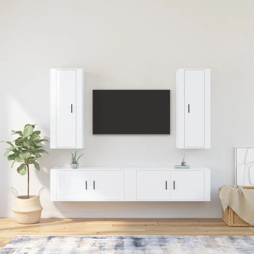 vidaXL Set di Mobili Porta TV 4 pz Bianco Lucido in Legno Multistrato