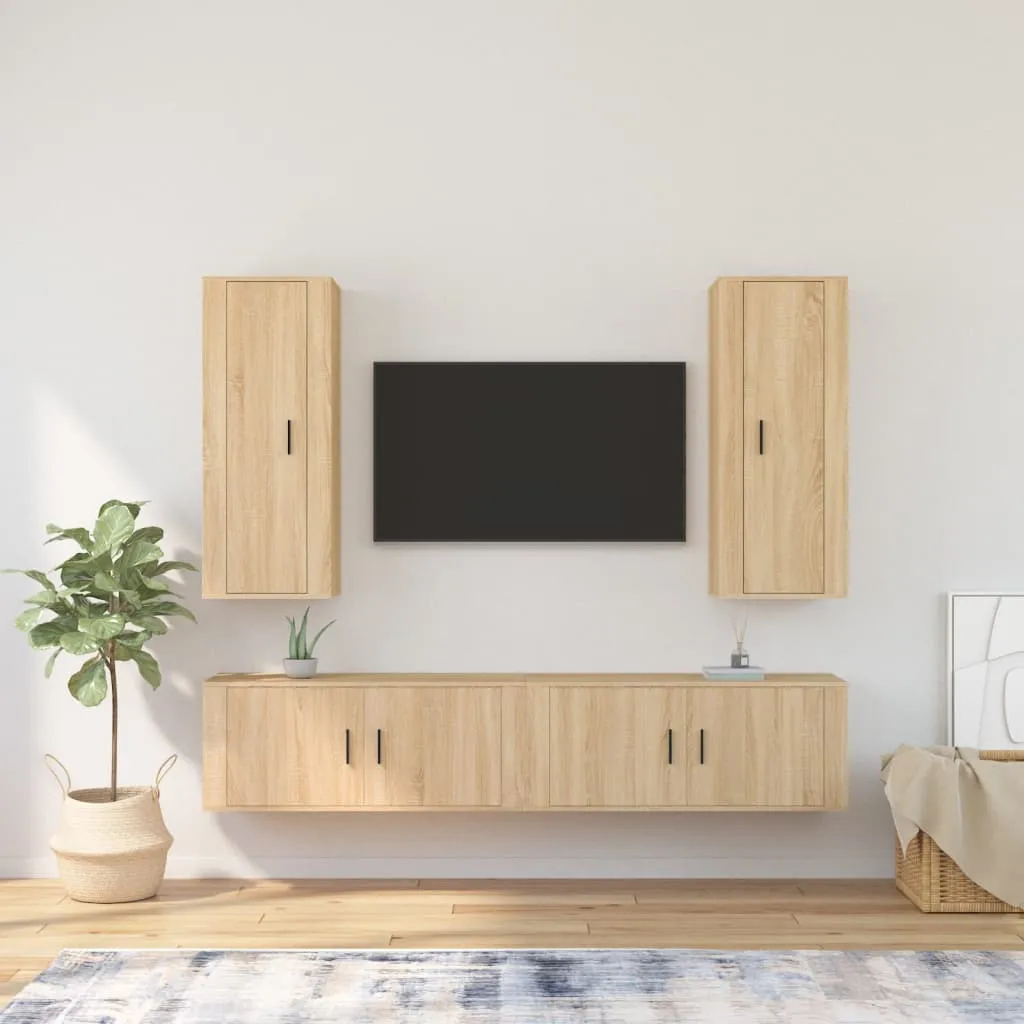 vidaXL Set di Mobili Porta TV 4 pz Rovere Sonoma in Legno Multistrato