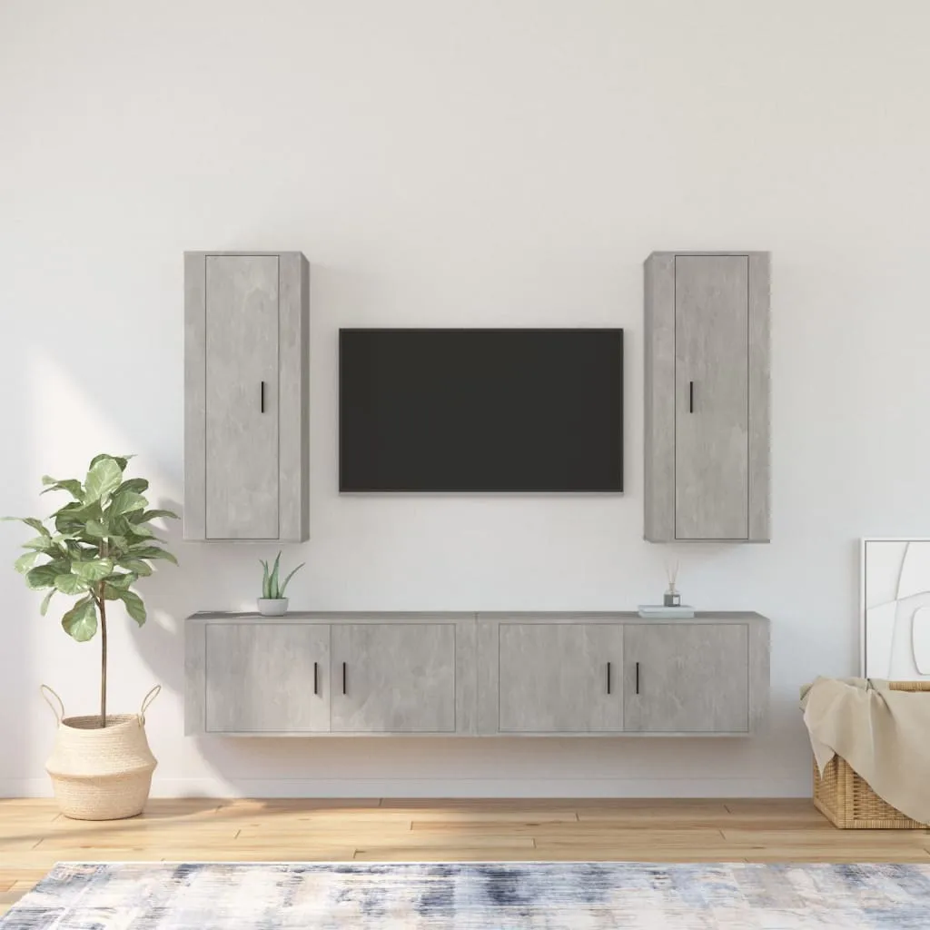 vidaXL Set di Mobili Porta TV 4 pz Grigio Cemento in Legno Multistrato