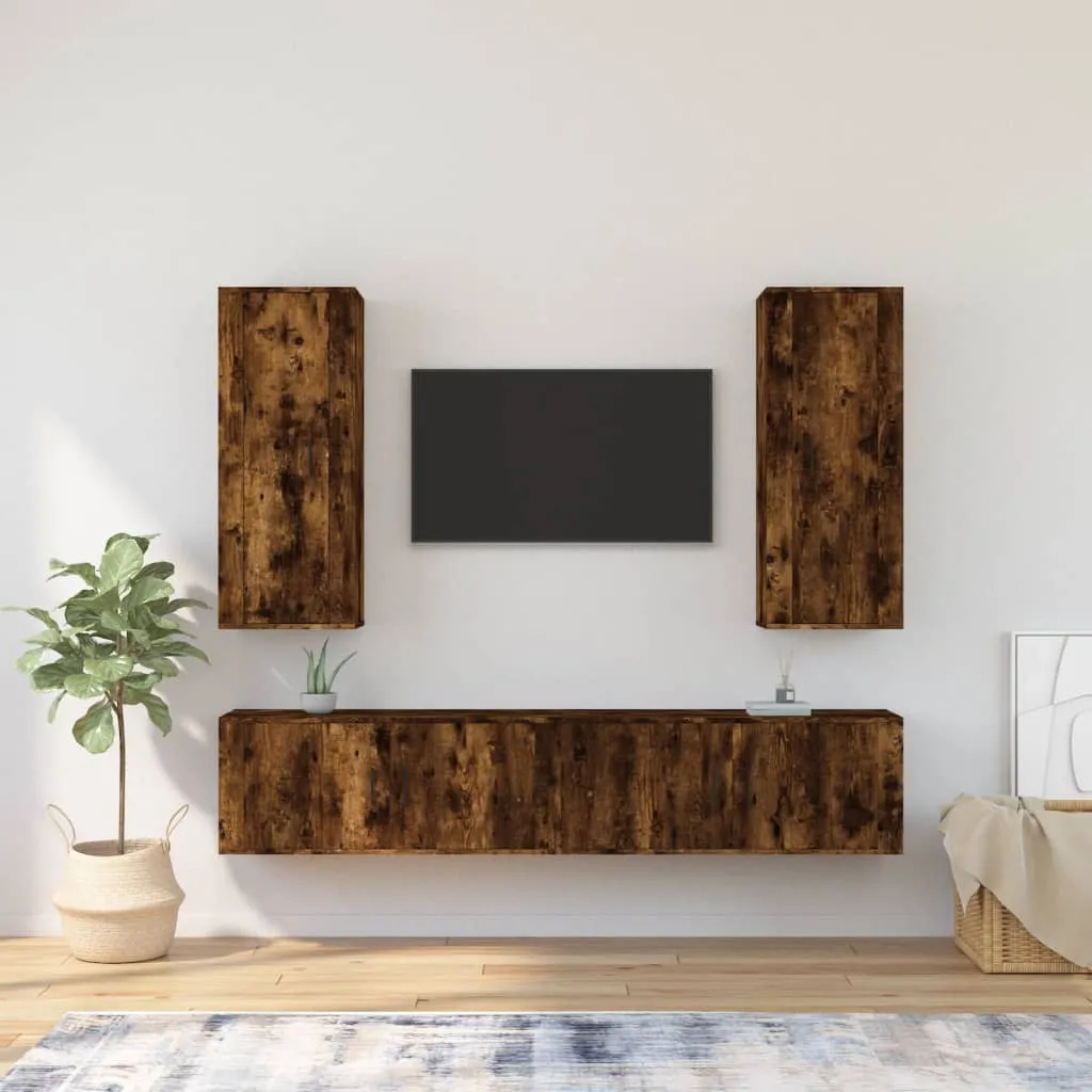 vidaXL Set di Mobili Porta TV 4 pz Rovere Fumo in Legno Multistrato