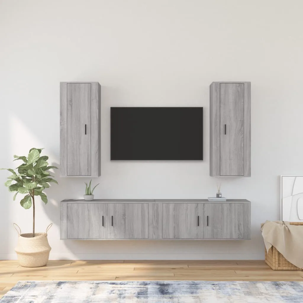 vidaXL Set di Mobili Porta TV 4 pz Grigio Sonoma in Legno Multistrato