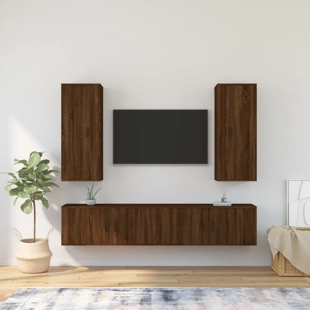 vidaXL Set Mobili Porta TV 4 pz Rovere Marrone in Legno Multistrato