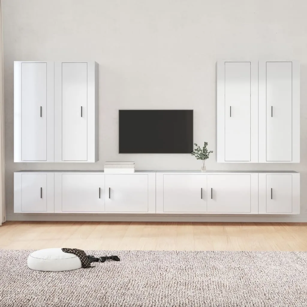 vidaXL Set Mobili Porta TV 8pz Bianco Lucido in Legno Multistrato