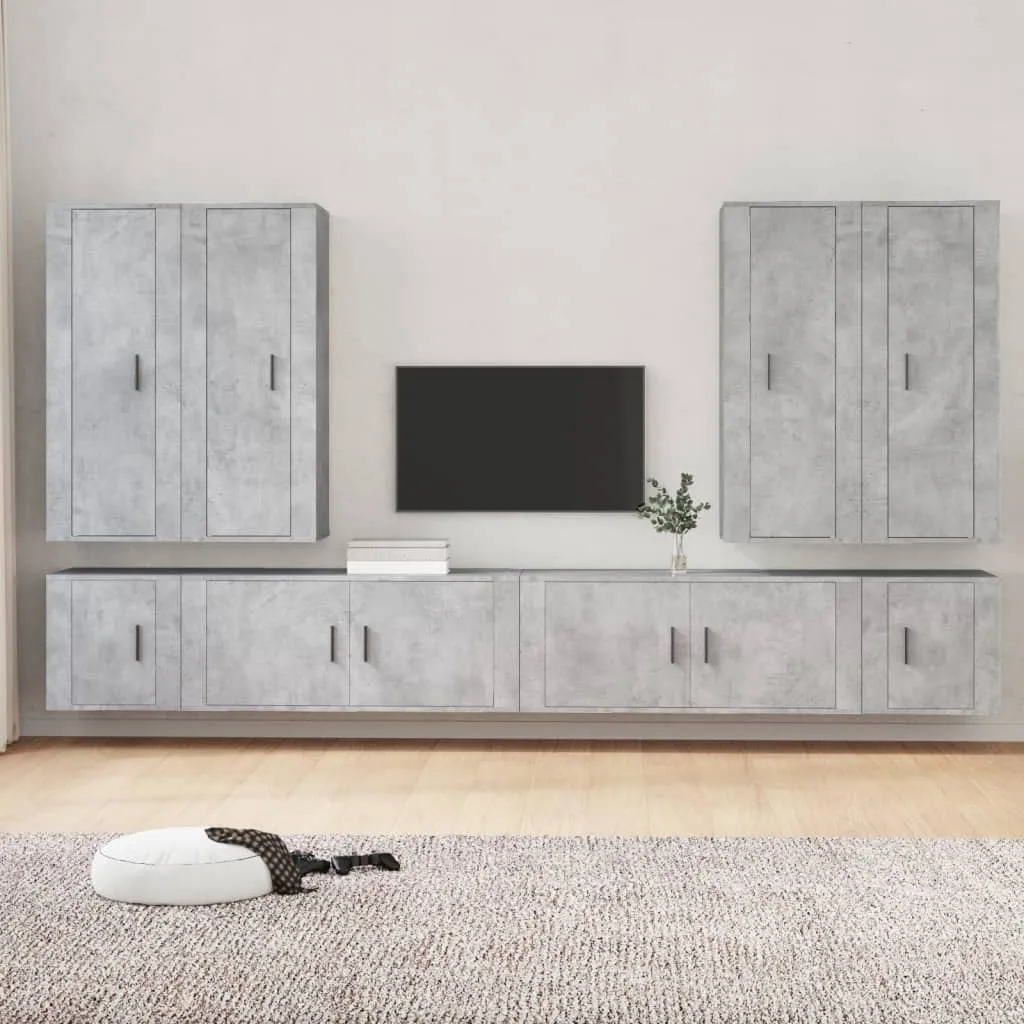 vidaXL Set Mobili Porta TV 8pz Grigio Cemento in Legno Multistrato