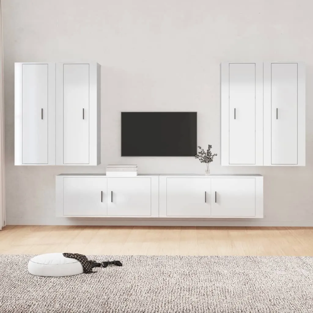 vidaXL Set di Mobili Porta TV 6 pz Bianco Lucido in Legno Multistrato