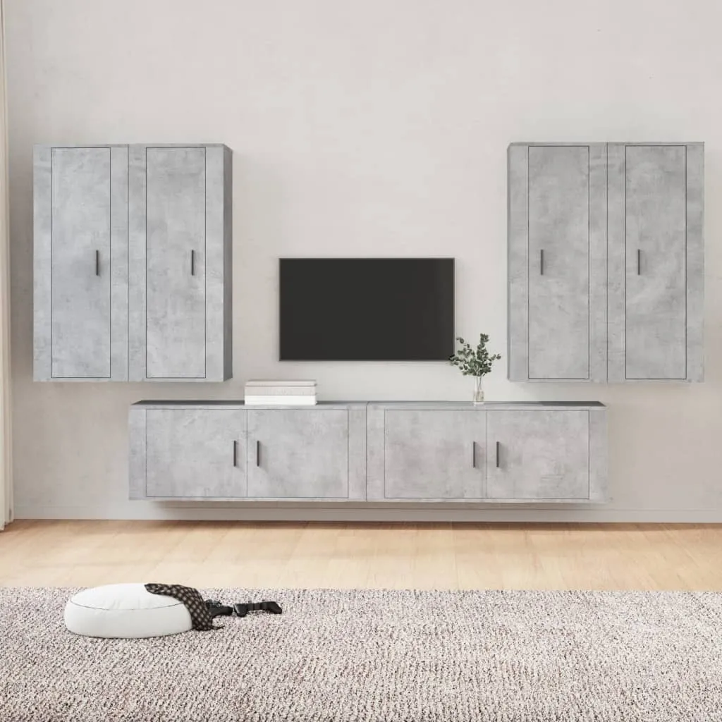 vidaXL Set di Mobili Porta TV 6 pz Grigio Cemento in Legno Multistrato