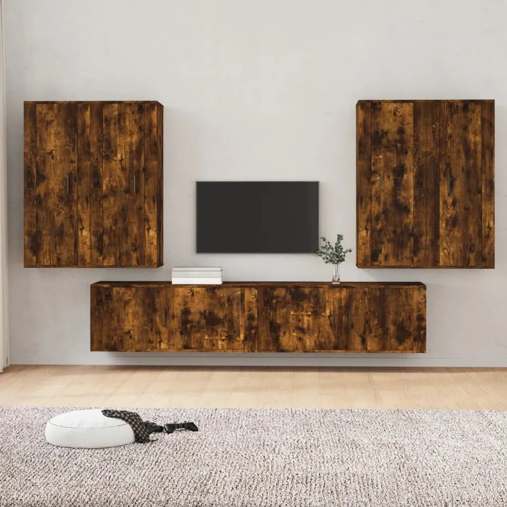 vidaXL Set di Mobili Porta TV 6 pz Rovere Fumo in Legno Multistrato