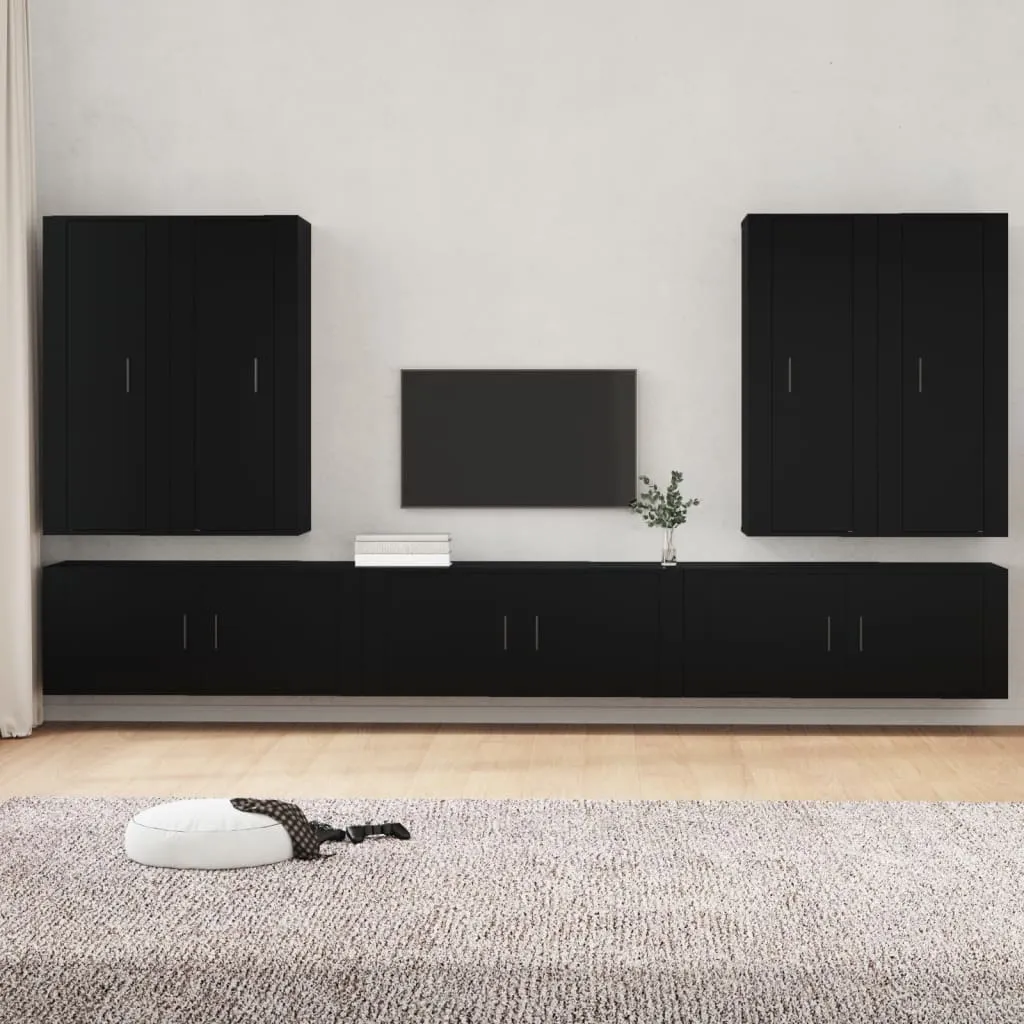 vidaXL Set di Mobili Porta TV 7 pz Nero in Legno Multistrato